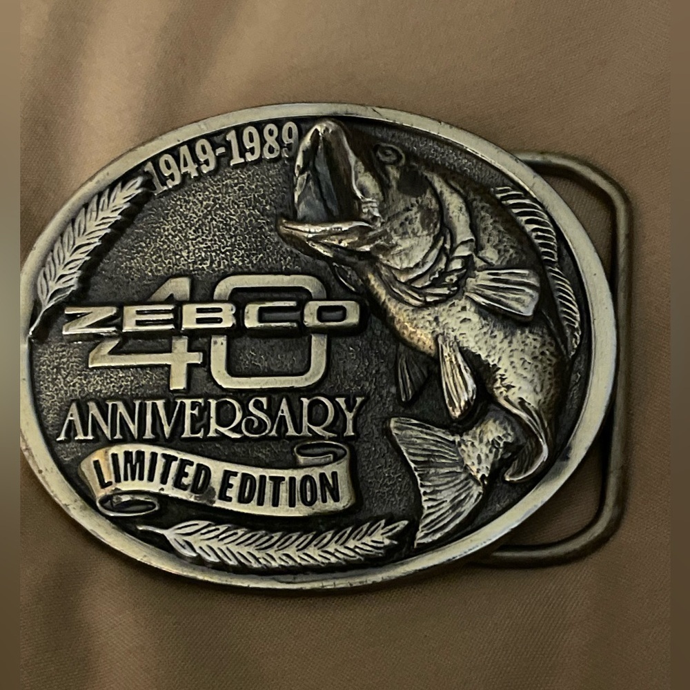 Zebco Belt Buckle 40 Year Anniversary Limited Edition 1949 1989 Fish Bass‌‌